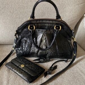 Brahmin Louise Rose Twilight Black Leather Bag with Wallet